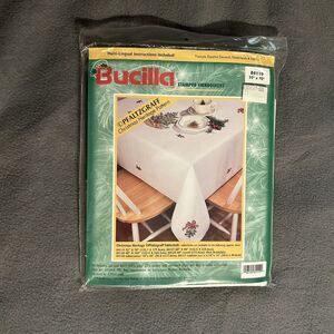 Bucilla Stamped Embroidery Kit 84133 Pfaltzgraff Christmas Heritage Tablecloth